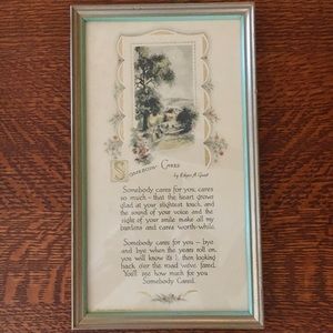 Vintage Framed Art Print Poem “Somebody Cares” EUC